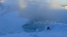 Niagara Falls freezes over [close view of ice & slush]