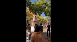 Crowds in New Mexico topple Santa Fe Plaza obelisk during demonstrations on Indigenous People’s Day