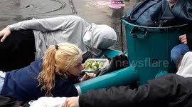 Extinction Rebellion activists lodge arms in pipes in Paris protest