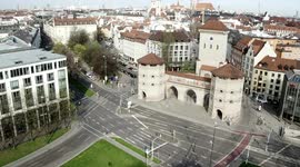 drone footage German Corona lockdown - Isartor, Munich