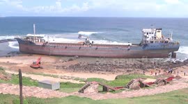 Cargo ship runs aground on Indian beach after losing both her anchors