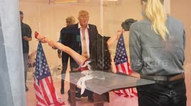 Waxwork of Donald Trump making love to an unknown woman in Soho