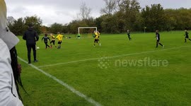 Seven-year-old footballer scores 'luckiest goal' after ball strikes his face