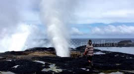 Powerful blowholes in Samoa send coconuts flying into the air