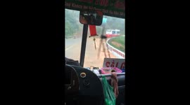 The driver drove through flood and landslides caused by Typhoon Molave