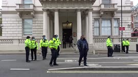 Enhanced police presence outside the French Embassy in London after Muslim protest dispersed