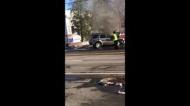 car accident at Cumberland Farms Hopkinton, MA car caught fire