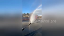 Jet wash spray forms cool full rainbow effect