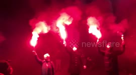 Police carry away protesters during demonstration over abortion law in Warsaw, Poland