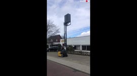 Closet Falling From Forklift Prank  Different Angle