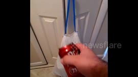 30 second clip showing the problem of trying to put a can in a recycling bag, coming up with and printing a solution, and throwing a can into the 3D printed bag opening.