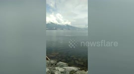 Terrifying moment CROCODILE chases swimmer through the sea in Indonesia