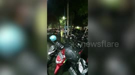 Heartwarming moment woman uses her coat to shelter stray cat from rainstorm