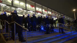 Polish protestors take refuge inside Warszawa Stadion railway station during Independence Day march