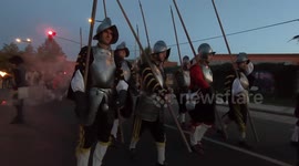 Festive parade of troops in Prague, Czech Republic on the eve of the Battle of White Mountain during the pandemic