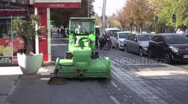 Government Disinfects Streets with a Cleaning Car in Ankara, Turkey