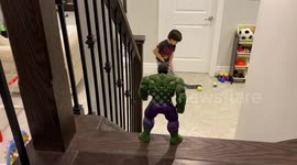 Canadian 4-year-old knocks down superhero figurines with incredible hockey trick shots