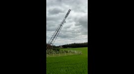 Mobilephone tower that was tilted due to the Cyclone Nivar has been cut down in Tamilnadu