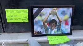 Fans left flowers and notes outside the Embassy of  Argentina   in London for  Maradona.