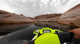 Incredible POV jet ski ride through vast canyon that echoes an iconic set piece from 'Star Wars'