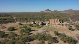 Aerial view of old ruined hacienda and mill in Codorachi, Sonora, Mexico