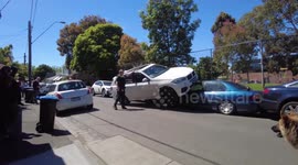 An unusual car crash in Windsor Victoria, Australia