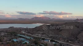 View of the Abelardo L. Rodriguez dam, cerro de la cementera and La Sauceda recreational park that is in deterioration due to abandonment on December 11, 2020 in Hermosillo, Mexico. DAM