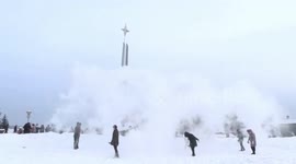 Hot water freezes mid-air as temperatures of -40C grip northern China