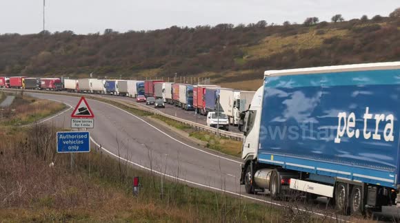 Trucks queue to use ferries at Dover as post Brexit customs trials continue