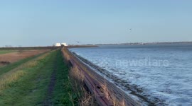 Shocked birdwatcher captures two private light aircraft swooping down over estuary - a mere eight FEET from surface of water