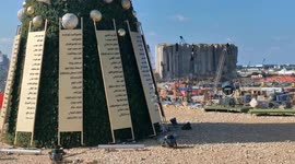 Christmas tree with names of victims in Beirut port blast seen in Lebanon