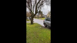 Three kids get drenched when car drives through giant puddle