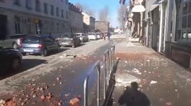 Debris scattered across street after magnitude 6.4 earthquake strikes central Croatia, killing at least seven