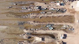 Aerial view of fishing boats in the mud or mud of the estuary in the community of Paredón Colorado or also called Paredón Viejo is a ranchería in the municipality of Benito Juárez, located in the south of the Mexican state of Sonora, on the coast with the