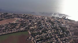 Aerial view of fishing boats in the mud or mud of the estuary in the community of Paredón Colorado or also called Paredón Viejo is a ranchería in the municipality of Benito Juárez, located in the south of the Mexican state of Sonora, on the coast