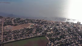 Aerial view of fishing boats in the mud or mud of the estuary in the community of Paredón Colorado or also called Paredón Viejo is a ranchería in the municipality of Benito Juárez, located in the south of the Mexican state of Sonora, on the coast