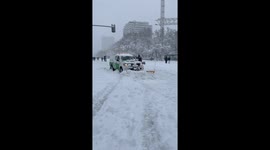 snowplow in castellana avenue madrid