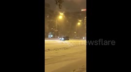 Spain: Skiers Take To Madrid Streets As Filomena Brings Heavy Snowfall