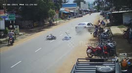 CCTV footage shows miraculous escape of the elderly man who was hit by a fast moving car in Tamilnadu.