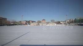 Rayo Majadahonda asks his supporter for help, hands and shovels to remove the snow from the football field in Madrid 13rd January, 2021.