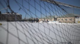 Rayo Majadahonda asks his supporter for help, hands and shovels to remove the snow from the football field in Madrid 13rd January, 2021.