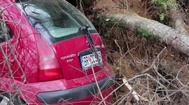 Ulcinj, Montenegro: The collapse of a hill on the road in Pinješ. One person was slightly injured