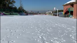 Families clean the snow from access to schools in Madrid 17th January, 2021.