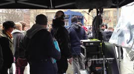 Matt Smith and Jenna Louise Coleman waiting to film a Doctor Who scene