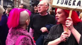 protestors at thatcher funeral