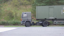 British Army convoy fills up at petrol station somewhere in the UK 3/3
