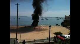 Boat fire leads to beach evacuation in Cascais Portugal