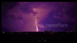 Lightning storm illuminates sky above the Gaza Strip
