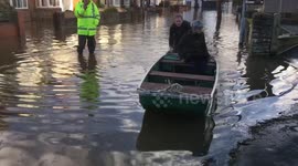 UK residents use boat travel as Herefordshire is flooded