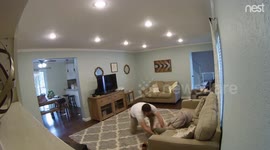 Dad catches son doing a barrel roll off the couch